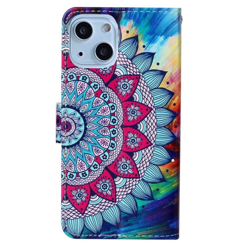 Κάλυμμα iPhone 15 με κορδονι Flashy Mandala Με Λουράκι